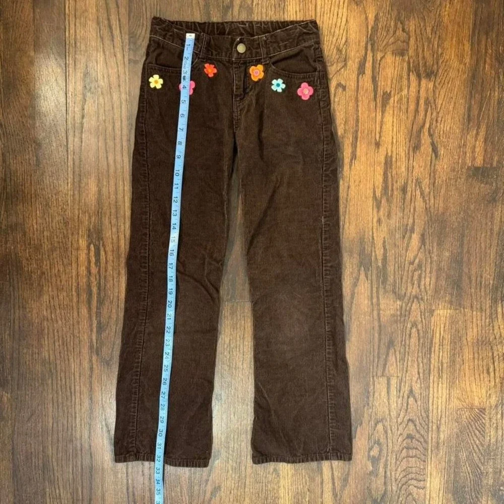Gymboree Girls Brown Corduroy Pants With Flower Details Size 10 100% Cotton Boho